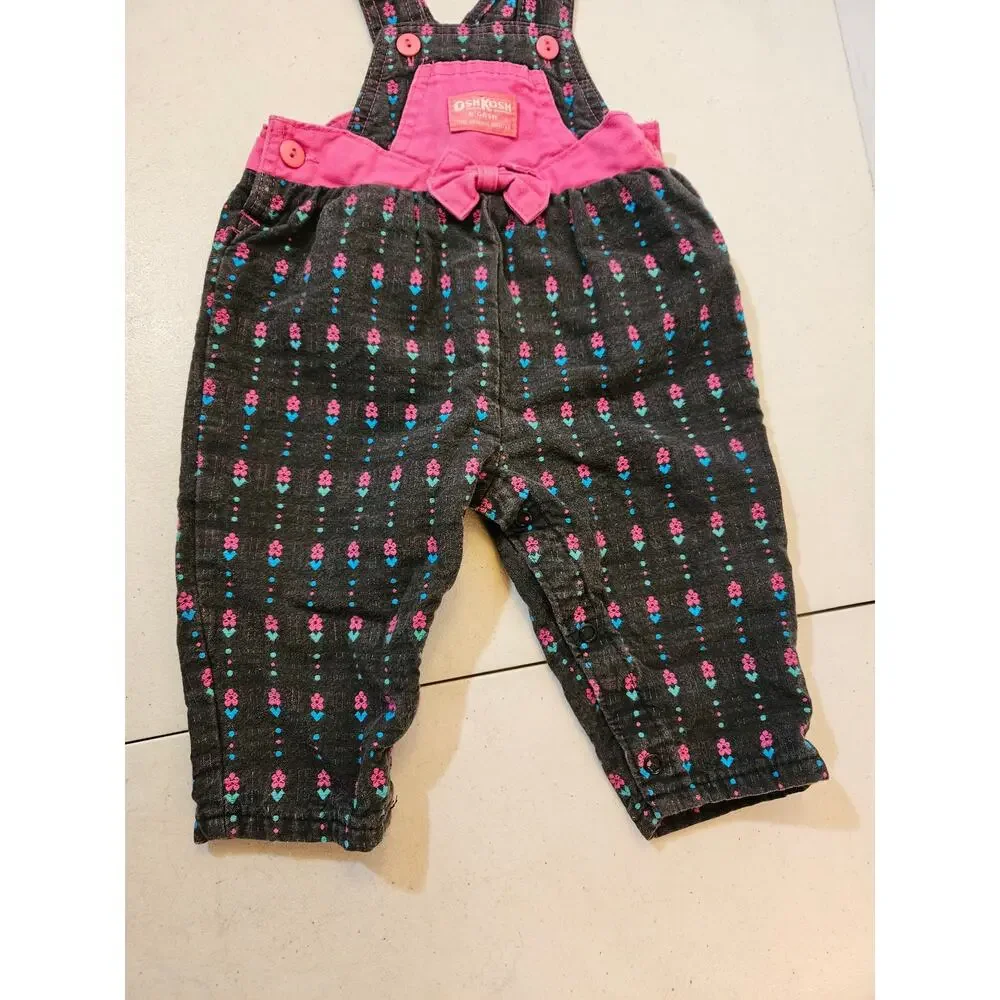 Vintage 90s Y2K OshKosh B'Gosh Toddler girl floral overalls size 12 months